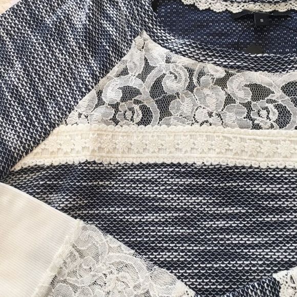 Navy Blue Marled Knit Lace Accent Tunic Sweater S-3XL - Picture 3 of 8